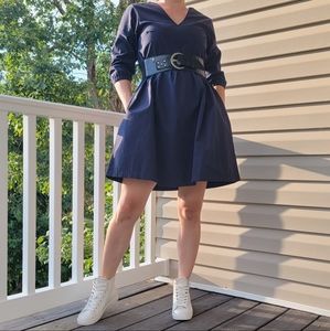 Impact Collection Women's Cotton School Dress 3/4 Sleeve V-Neck Darck Blue Sz XS